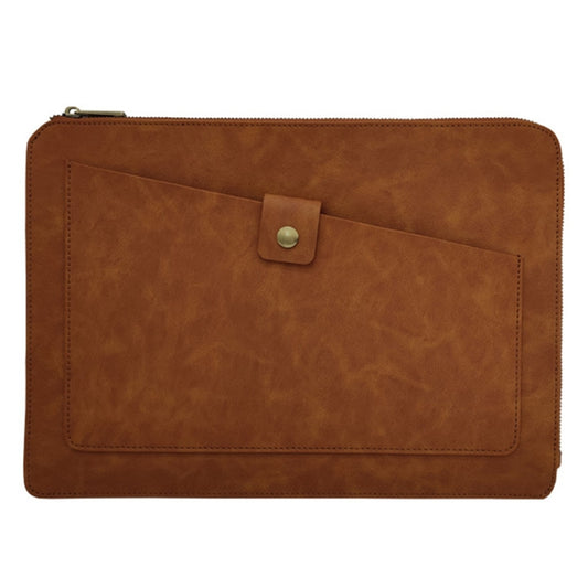 Universal Genuine Leather Business Zipper Laptop Tablet Bag For 13 inch and Below(Brown) - 15 inch by PMC Jewellery | Online Shopping South Africa | PMC Jewellery | Buy Now Pay Later Mobicred