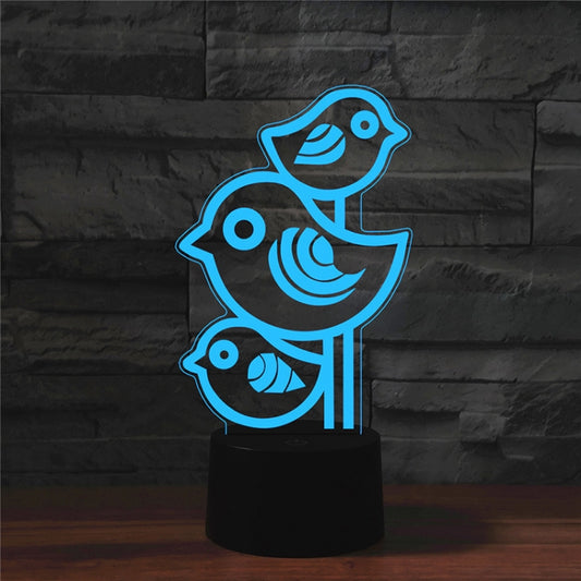 Three Birds Shape 3D Colorful LED Vision Light Table Lamp, USB Touch Version - Novelty Lighting by PMC Jewellery | Online Shopping South Africa | PMC Jewellery | Buy Now Pay Later Mobicred