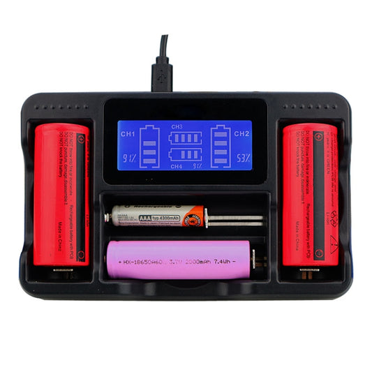 YS-4 Universal 18650 26650 Smart LCD Four Battery Charger with Micro USB Output for 18490/18350/17670/17500/16340 RCR123/14500/10440/A/AA/AAA - Charger & Converter by PMC Jewellery | Online Shopping South Africa | PMC Jewellery | Buy Now Pay Later Mobicred