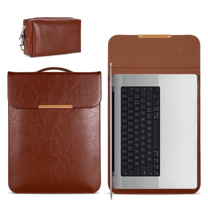 13.3 inch Laptop 2 in 1 PU Leather Sleeve Liner Bag with Mouse Storage Bag(Coffee) - 13.3 inch by PMC Jewellery | Online Shopping South Africa | PMC Jewellery | Buy Now Pay Later Mobicred