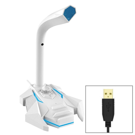 GK Desktop Omnidirectional USB Wired Dual Mic Condenser Microphone, Built-in Sound Card, Compatible with PC / Mac for Live Broadcast, Show, KTV, etc.(White + Blue) - Microphone by PMC Jewellery | Online Shopping South Africa | PMC Jewellery | Buy Now Pay Later Mobicred