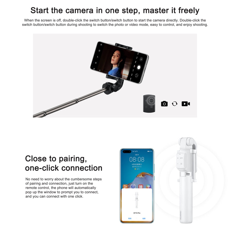 Original Huawei Wireless Bluetooth Tripod Self Timer Selfie Stick (White) - Selfie Sticks by Huawei | Online Shopping South Africa | PMC Jewellery | Buy Now Pay Later Mobicred