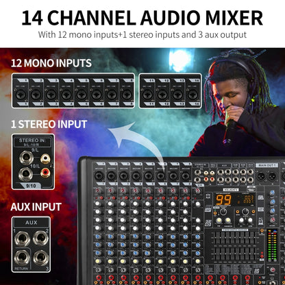 XTUGA B1404FX 14 Channels Bluetooth Audio Mixer Digital DJ Controller Sound Mixing Console (US Plug) - Live Sound Effects Processors by XTUGA | Online Shopping South Africa | PMC Jewellery | Buy Now Pay Later Mobicred