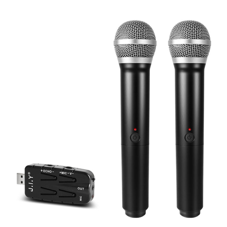 J.I.Y 2 in 1 K Song Wireless Microphones for TV PC with Audio Card USB Receiver (Black) - Microphone by PMC Jewellery | Online Shopping South Africa | PMC Jewellery | Buy Now Pay Later Mobicred