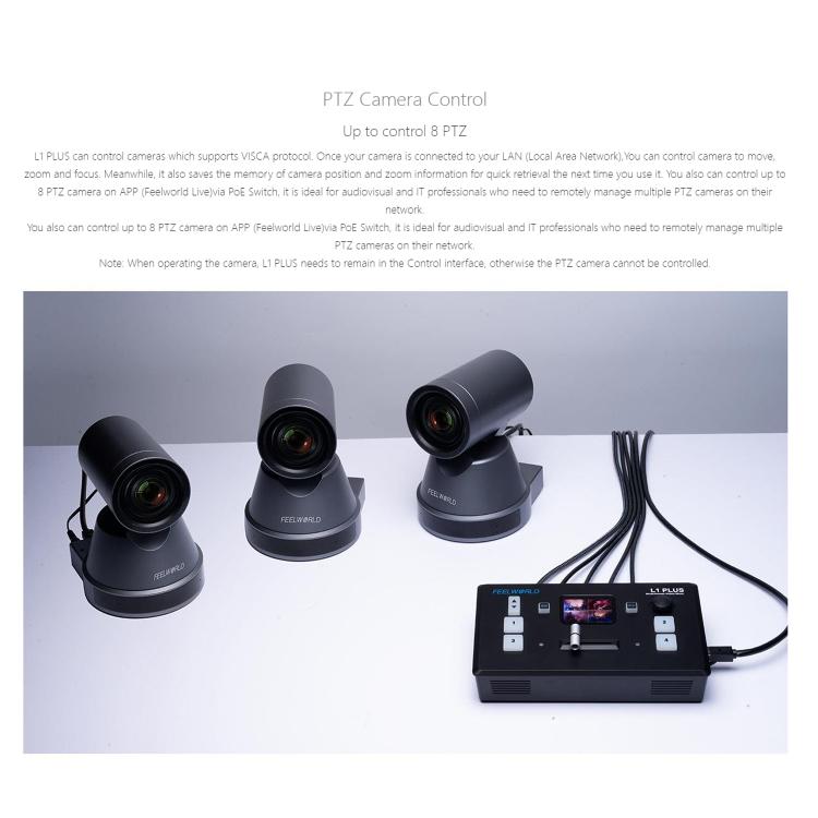 FEELWORLD L1 PLUS Multi-camera Video Mixer Switcher Touch Screen PTZ Control USB3.0 Fast Streaming Switcher (UK Plug) - Live Sound Effects Processors by FEELWORLD | Online Shopping South Africa | PMc TechLife | Buy Now Pay Later Mobicred