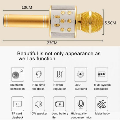 WS-858 Metal High Sound Quality Handheld KTV Karaoke Recording Bluetooth Wireless Microphone, for Notebook, PC, Speaker, Headphone, iPad, iPhone, Galaxy, Huawei, Xiaomi, LG, HTC and Other Smart Phones(Silver) - Microphone by PMC Jewellery | Online Shopping South Africa | PMC Jewellery | Buy Now Pay Later Mobicred