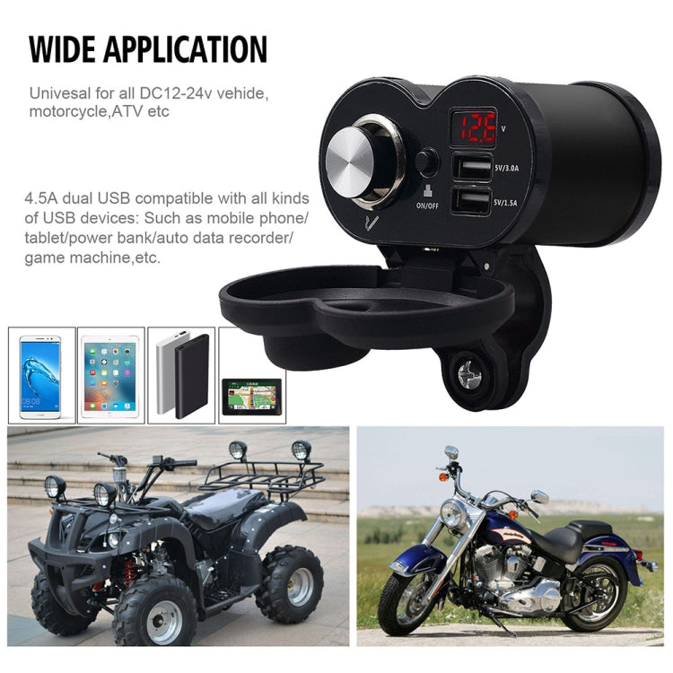 CS-834A3 Multi-function Motorcycle Waterproof Aluminium Alloy Mobile Phone Dual USB Charger Cigarette Lighter with Digital Display Switch(Grey) - Battery Charger by PMC Jewellery | Online Shopping South Africa | PMC Jewellery | Buy Now Pay Later Mobicred