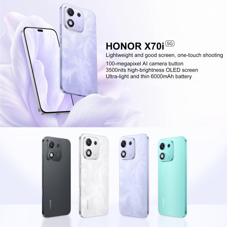 Honor X70i, 12GB+512GB, In-screen Fingerprint, 6.7 inch MagicOS 9.0 Android 15.0 Dimensity 7025 Ultra Octa Core, Network: 5G, OTG, NFC (Purple) - free shipping - PMc TechLife - Order now!