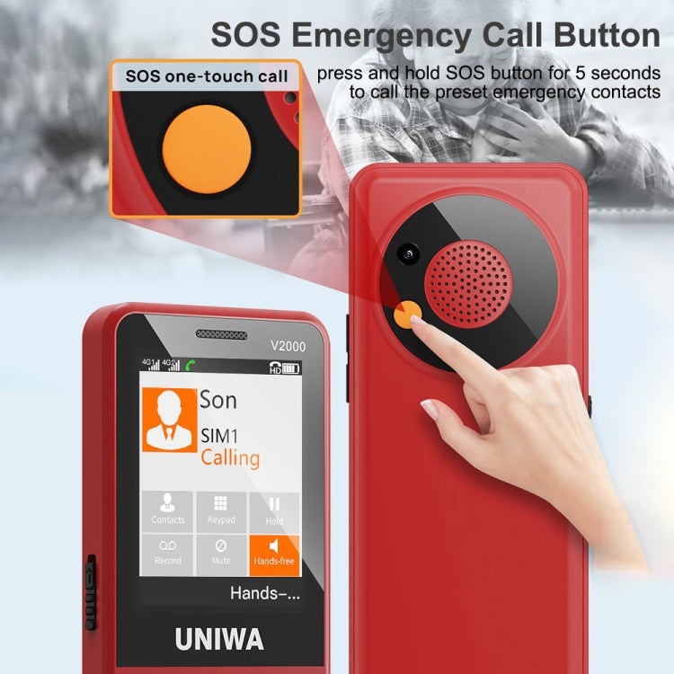 UNIWA V2000 Elder Keypad Phone, 2.4 inch Unisoc T107, 1700mAh Battery, LED Flashlight, SOS, Network: 4G, US Plug (Blue) - UNIWA by UNIWA | Online Shopping South Africa | PMC Jewellery | Buy Now Pay Later Mobicred