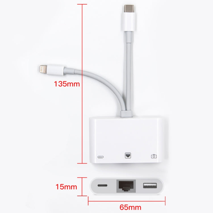 NK-107 Pro 3 in 1 USB-C / Type-C + 8 Pin Male to USB + RJ45 + 8 Pin Charging Female Interface Adapter - Converter & Adapter by PMC Jewellery | Online Shopping South Africa | PMC Jewellery | Buy Now Pay Later Mobicred