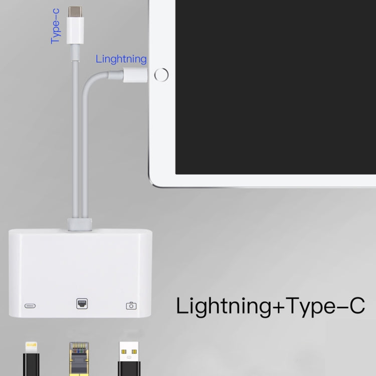 NK-107 Pro 3 in 1 USB-C / Type-C + 8 Pin Male to USB + RJ45 + 8 Pin Charging Female Interface Adapter - Converter & Adapter by PMC Jewellery | Online Shopping South Africa | PMC Jewellery | Buy Now Pay Later Mobicred