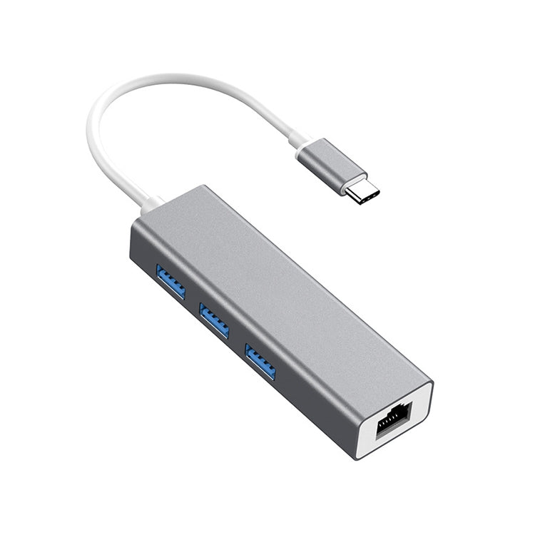 USB-C / Type-C to Fast Ethernet RJ45 & 3 x USB 3.0 Adapter Converter HUB(Grey) - free shipping - PMC Jewellery - Order now!