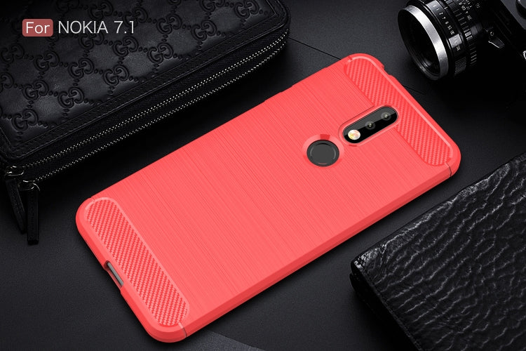 Brushed Texture Carbon Fiber Soft TPU Case for Nokia 7.1(Red) - Nokia Cases by PMC Jewellery | Online Shopping South Africa | PMC Jewellery | Buy Now Pay Later Mobicred