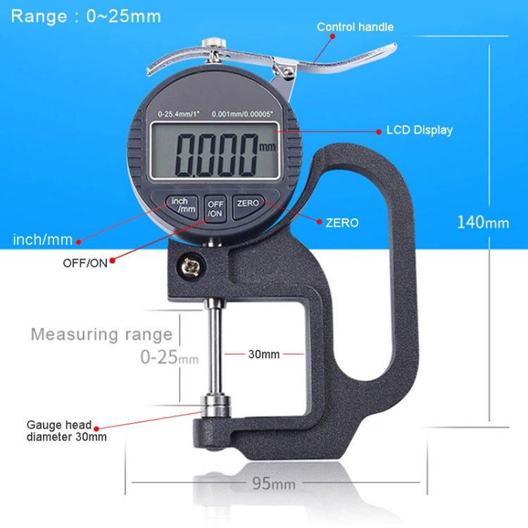 0-25mm Range 30mm Probe Digital Display Micrometer Thickness Gauge - Coating Thickness Gauge by PMC Jewellery | Online Shopping South Africa | PMC Jewellery | Buy Now Pay Later Mobicred