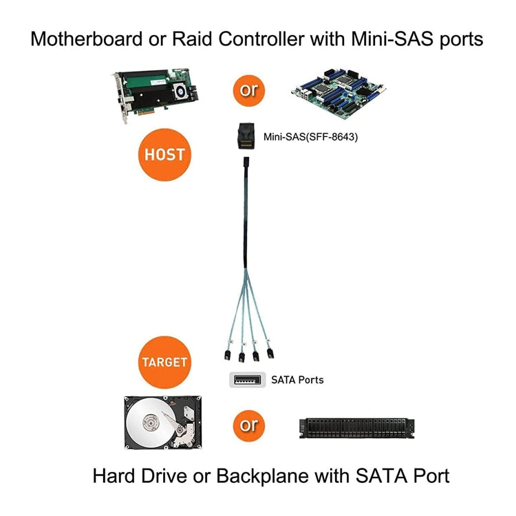 Mini SAS SFF-8643 Host to 7-Pin 4 SATA Target Hard Disk 6Gbps Data Server Raid Cable, Length: 1m - eSATA & SATA & IDE by PMC Jewellery | Online Shopping South Africa | PMC Jewellery | Buy Now Pay Later Mobicred