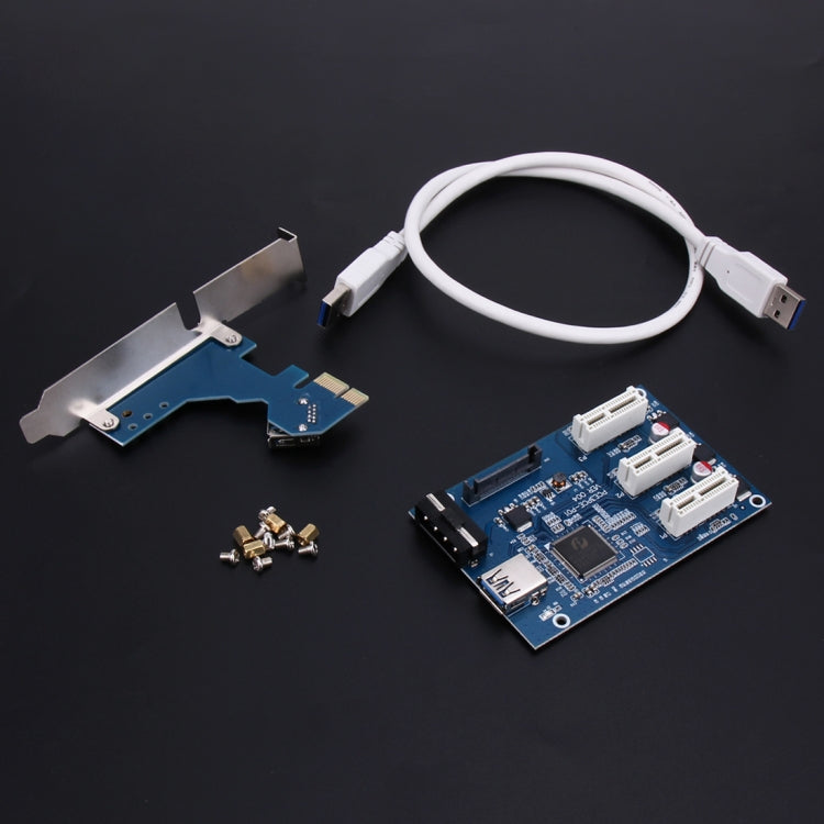 PCI-E 1 to 3 PCI Express 1 Slots Riser Card 3 PCI-E Slot Adapter PCI-E Port Multiplier Card with 60cm USB Cable(Blue) -  by PMC Jewellery | Online Shopping South Africa | PMC Jewellery | Buy Now Pay Later Mobicred