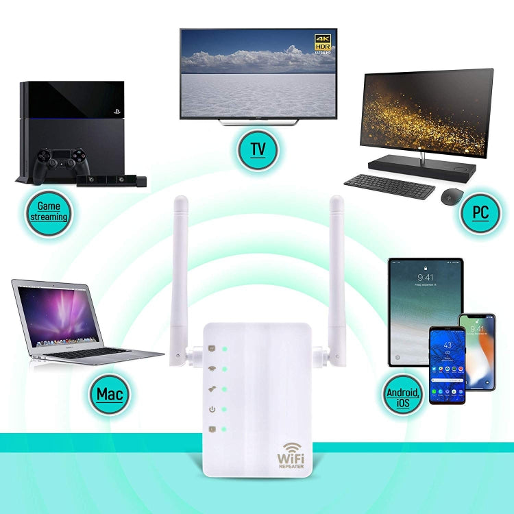 300Mbps Wireless-N Range Extender WiFi Repeater Signal Booster Network Router with 2 External Antenna, EU Plug(Black) - Broadband Amplifiers by PMC Jewellery | Online Shopping South Africa | PMC Jewellery | Buy Now Pay Later Mobicred