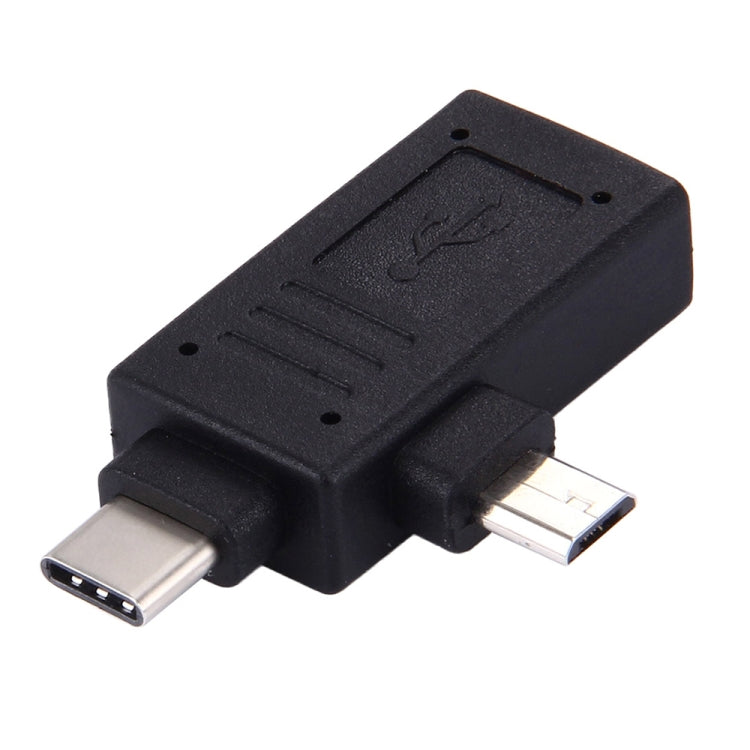 USB-C / Type-C Male + Micro USB Male to USB 2.0 Female Adapter(Black) - USB Adapter by PMC TechLife | Online Shopping South Africa | PMC TechLife