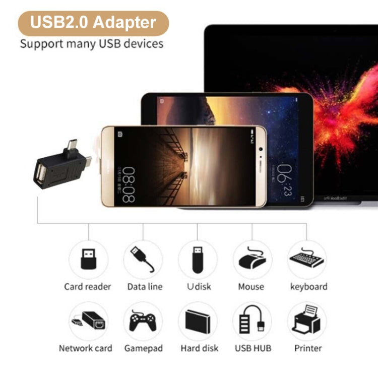 USB-C / Type-C Male + Micro USB Male to USB 2.0 Female Adapter(Black) - USB Adapter by PMC TechLife | Online Shopping South Africa | PMC TechLife