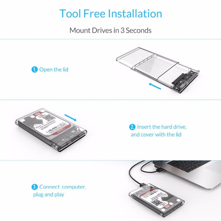 ORICO 2139U3-CR USB3.0 Transparent External Hard Disk Box Storage Case for 9.5mm 2.5 inch SATA HDD / SSD - HDD Enclosure by ORICO | Online Shopping South Africa | PMC TechLife | Buy Now Pay Later Mobicred