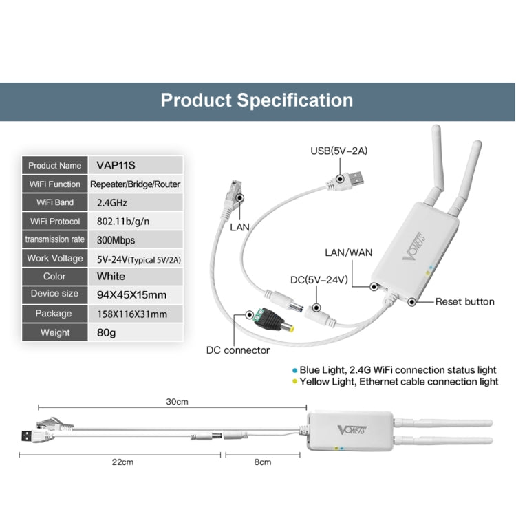 VONETS VAP11S 2.4G Mini Wireless Bridge 300Mbps WiFi Repeater with 2 Antennas - free shipping - PMC Jewellery - Order now!