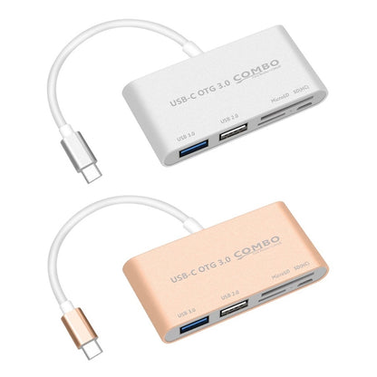 COMBO T-693 5 in 1 USB-C / Type-C to SD / TF / Micro SD Card Slot + USB 3.0 + USB 2.0Ports OTG HUB Card Reader(Gold) - USB HUB by PMC Jewellery | Online Shopping South Africa | PMC Jewellery | Buy Now Pay Later Mobicred