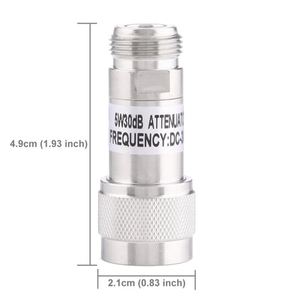 5W 30dBi N Female to N Male DC-13GHz Frequency Gain Attenuator(Silver) - Connectors by PMC Jewellery | Online Shopping South Africa | PMC Jewellery | Buy Now Pay Later Mobicred