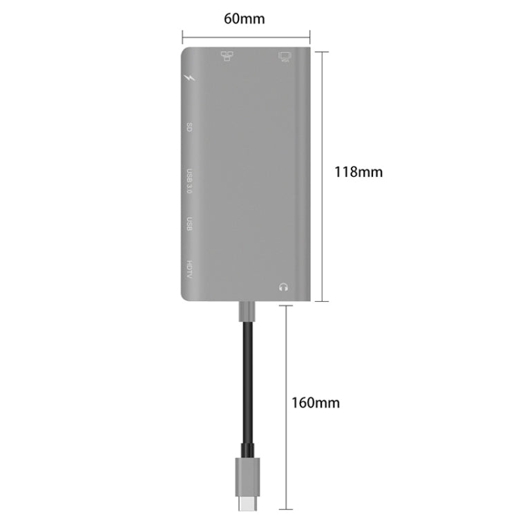 Onten 9591BD 8 in 1 USB-C / Type-C to PD USB-C / Type-C Charging + Gigabit Ethernet + Dual USB 3.0 + HDMI + VGA + SD Card Slot + 3.5mm AUX HUB(Grey) - USB HUB by Onten | Online Shopping South Africa | PMC Jewellery | Buy Now Pay Later Mobicred