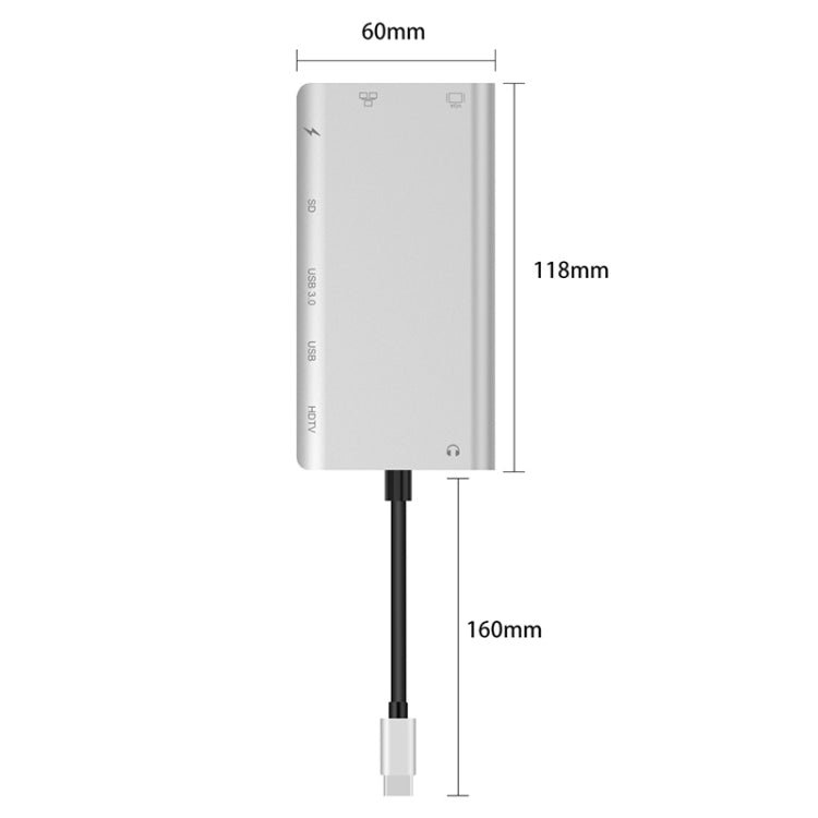 Onten 9591BD 8 in 1 USB-C / Type-C to PD USB-C / Type-C Charging + 100M Ethernet Port + Dual USB 3.0 + HDMI + VGA + SD Card Slot + 3.5mm AUX HUB (Silver) - USB HUB by Onten | Online Shopping South Africa | PMC Jewellery | Buy Now Pay Later Mobicred