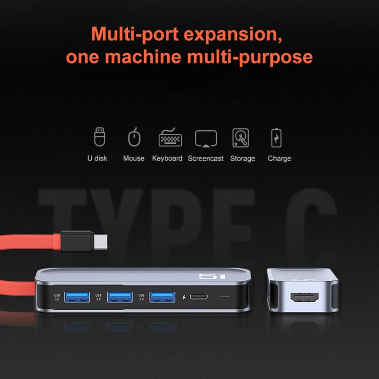 ROCK TR21 USB-C / Type-C to HDMI + USB3.0 x 3 + PD 4K 60Hz 5 in 1 Docking Station - USB HUB by ROCK | Online Shopping South Africa | PMC Jewellery | Buy Now Pay Later Mobicred