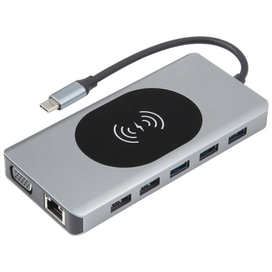 14 in 1 Type-C Docking Station with Wireless Charging(1000M Network Port) - USB HUB by PMC Jewellery | Online Shopping South Africa | PMC Jewellery | Buy Now Pay Later Mobicred