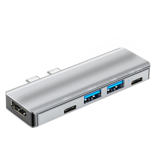 YG-2102 5 in 1 Dual USB-C / Type-C to USB Docking Station HUB Adapter (Silver) - USB HUB by PMC Jewellery | Online Shopping South Africa | PMC Jewellery | Buy Now Pay Later Mobicred