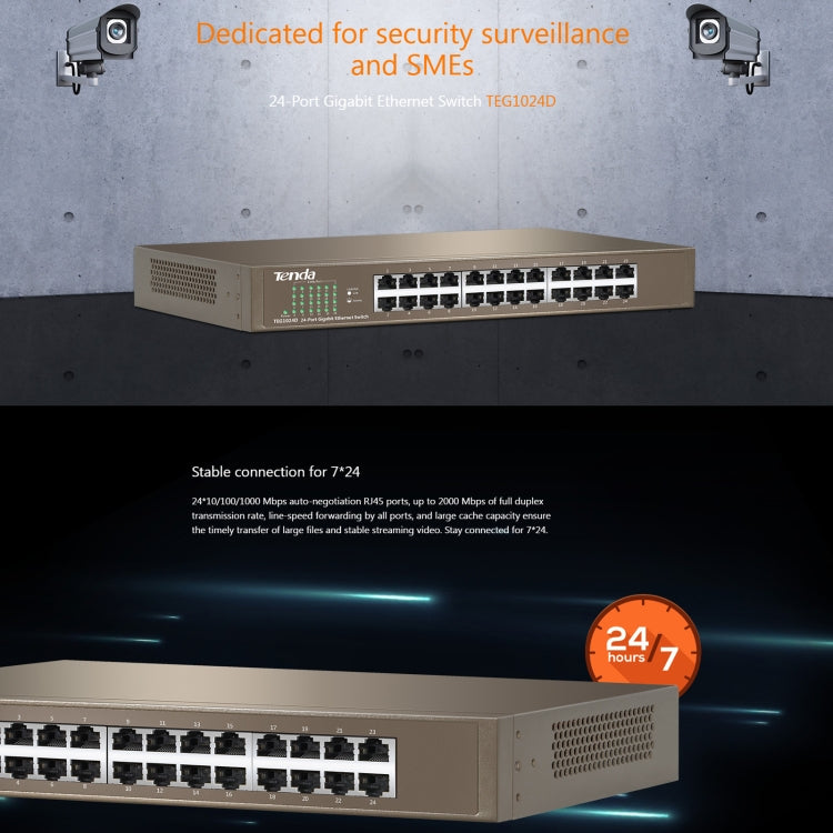 Tenda TEG1024D Desktop v7.0 24-Port Gigabit Ethernet Switch 6KV Lightning Protect - Switch by Tenda | Online Shopping South Africa | PMC Jewellery | Buy Now Pay Later Mobicred