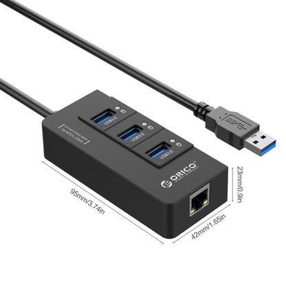 ORICO HR01-U3 ABS 3 Ports USB3.0 HUB Splitter with External RJ45 Gigabit Ethernet Network Card 5 Gbps for Laptops / Desktop / Ultrabook etc.(Black) - USB 3.0 HUB by ORICO | Online Shopping South Africa | PMC Jewellery | Buy Now Pay Later Mobicred