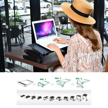 Portable 360 Degree Adjustable Foldable Aluminium Alloy Desk Stand with Double CPU Fans & Mouse Pad for Laptop / Notebook, Desk Size: 420mm x 260mm (Black) - Laptop Stand by PMC Jewellery | Online Shopping South Africa | PMC Jewellery | Buy Now Pay Later Mobicred