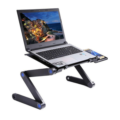 Portable 360 Degree Adjustable Foldable Aluminium Alloy Desk Stand with Double CPU Fans & Mouse Pad for Laptop / Notebook, Desk Size: 420mm x 260mm (Black) - Laptop Stand by PMC Jewellery | Online Shopping South Africa | PMC Jewellery | Buy Now Pay Later Mobicred