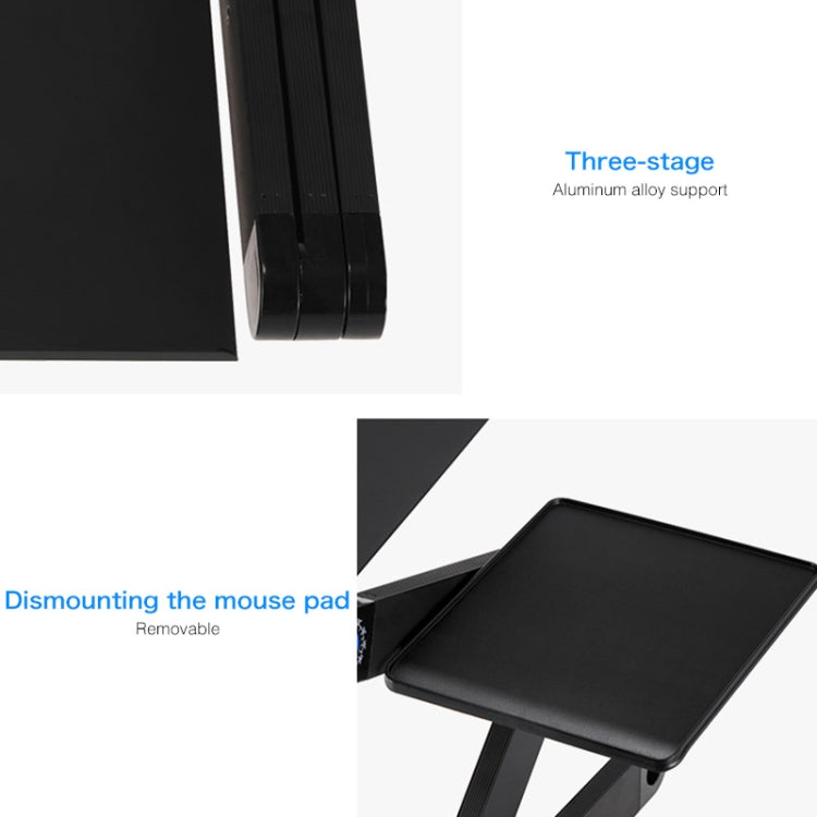 Portable 360 Degree Adjustable Foldable Aluminium Alloy Desk Stand with Double CPU Fans & Mouse Pad for Laptop / Notebook, Desk Size: 420mm x 260mm (Black) - Laptop Stand by PMC Jewellery | Online Shopping South Africa | PMC Jewellery | Buy Now Pay Later Mobicred