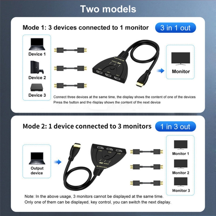 3 x 1 4K 60Hz HDMI Bi-Direction Switcher with Pigtail HDMI Cable - Switch by PMC Jewellery | Online Shopping South Africa | PMC Jewellery | Buy Now Pay Later Mobicred