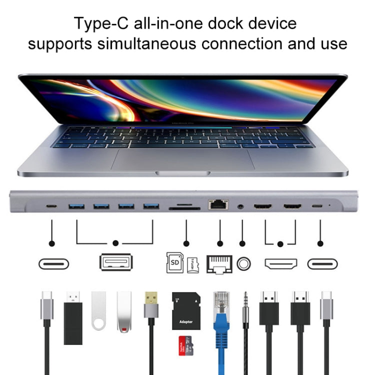 LS1094 12 in 1 Type-C to Dual HDMI Docking Station - USB HUB by PMC Jewellery | Online Shopping South Africa | PMC Jewellery