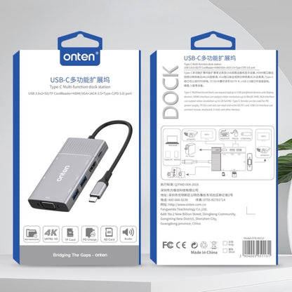 Onten 95113 8 In 1 USB 3.0 x2 + SD / TF + HDMI / VGA + 3.5mm Jack + Type-C / USB-C (PD 3.0) Multi-function HUB Converter Dock Station - USB HUB by Onten | Online Shopping South Africa | PMC Jewellery | Buy Now Pay Later Mobicred