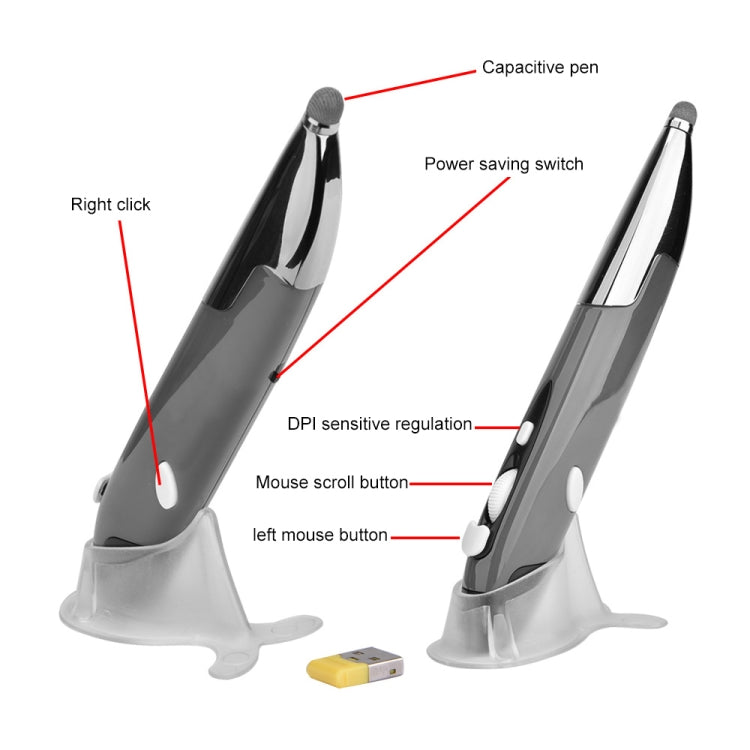 PR-06 4-keys Smart Wireless Optical Mouse with Stylus Pen Function (Grey) - Wireless Mice by PMC Jewellery | Online Shopping South Africa | PMC Jewellery | Buy Now Pay Later Mobicred