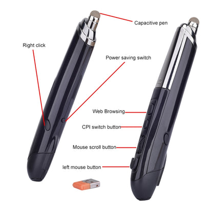 PR-08 6-keys Smart Wireless Optical Mouse with Stylus Pen & Laser Function (Black) - Wireless Mice by PMC Jewellery | Online Shopping South Africa | PMC Jewellery | Buy Now Pay Later Mobicred