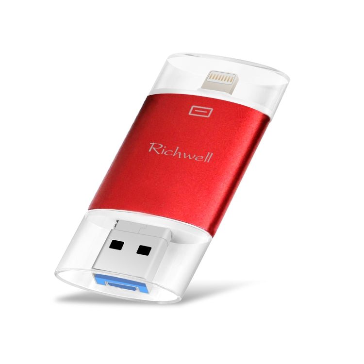 Richwell 3 in 1 128G Type-C + 8 Pin + USB 3.0 Metal Double Cover Push-pull Flash Disk with OTG Function(Red) - U Disk & Card Reader by Richwell | Online Shopping South Africa | PMC Jewellery | Buy Now Pay Later Mobicred