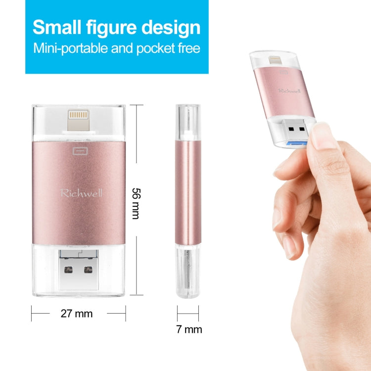 Richwell 3 in 1 16G Type-C + 8 Pin + USB 3.0 Metal Double Cover Push-pull Flash Disk with OTG Function(Black) - free shipping - PMC Jewellery - Order now!