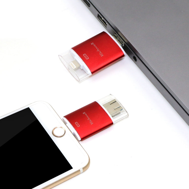 Richwell 3 in 1 16G Type-C + 8 Pin + USB 3.0 Metal Double Cover Push-pull Flash Disk with OTG Function(Red) - U Disk & Card Reader by Richwell | Online Shopping South Africa | PMC Jewellery | Buy Now Pay Later Mobicred