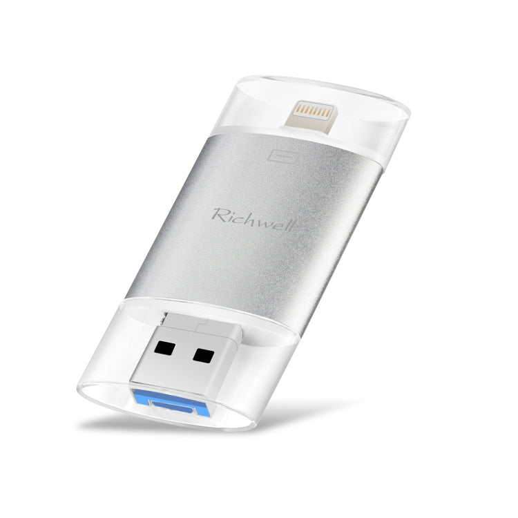 Richwell 3 in 1 16G Type-C + 8 Pin + USB 3.0 Metal Double Cover Push-pull Flash Disk with OTG Function(Silver) - U Disk & Card Reader by Richwell | Online Shopping South Africa | PMC Jewellery | Buy Now Pay Later Mobicred