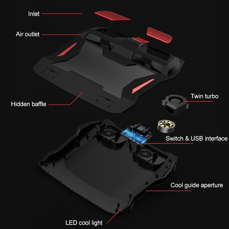 SSRQ-021S Rainbow Version Flank Glowing Dual-fan Laptop Radiator Two-speed Adjustable Computer Base for Laptops Under 18 inch - Cooling Pads by PMC Jewellery | Online Shopping South Africa | PMC Jewellery | Buy Now Pay Later Mobicred