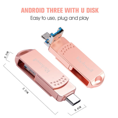 Richwell 3 in 1 64G Type-C + Micro USB + USB 3.0 Metal Flash Disk with OTG Function(Rose Gold) - U Disk & Card Reader by Richwell | Online Shopping South Africa | PMC Jewellery | Buy Now Pay Later Mobicred