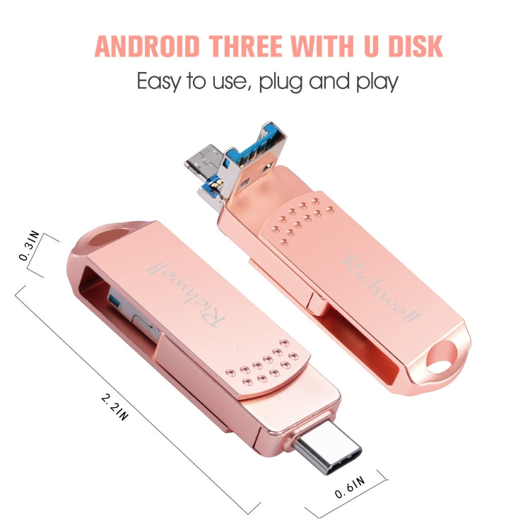 Richwell 3 in 1 64G Type-C + Micro USB + USB 3.0 Metal Flash Disk with OTG Function(Silver) - U Disk & Card Reader by Richwell | Online Shopping South Africa | PMC Jewellery | Buy Now Pay Later Mobicred