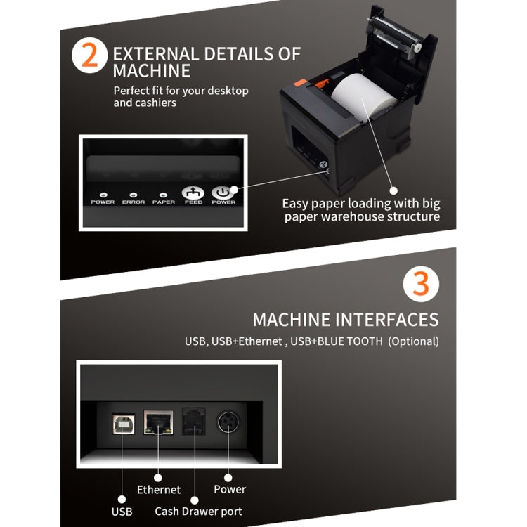 ZJ-8360-L USB Bluetooth Wireless Auto-cutter 80mm Thermal Receipt Printer(EU Plug) - Printer by PMC Jewellery | Online Shopping South Africa | PMC Jewellery | Buy Now Pay Later Mobicred